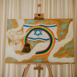 A canvas on an easel